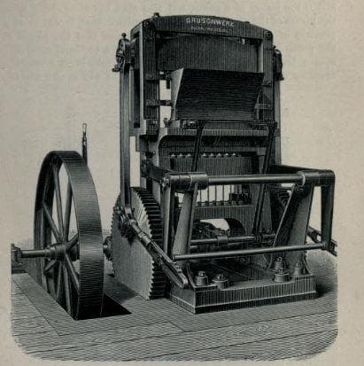 A cam-press for making prismatic powder. This press was built by the Grunsonwerk of Buckau, Germany